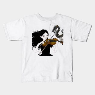 Dragon and the Violin Playing Girl Kids T-Shirt